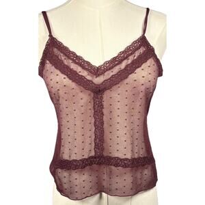 Gap Womens S Brown Sheer Lace Trim Camisole Spaghetti Strap Fairy Tank Top